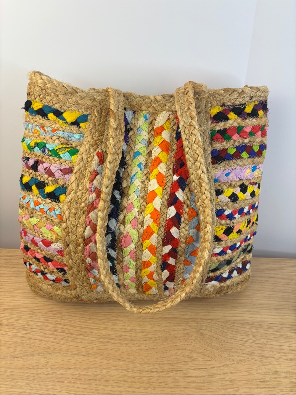 Unbranded Multicolor Braided Jute Tote Bag with Pom Pom Tassels - Picture 5 of 11